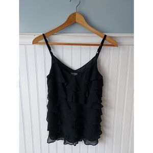 Ann Taylor XS Tiered Ruffle Tank Top‎ Blouse Black Dressy Casual Office Staple